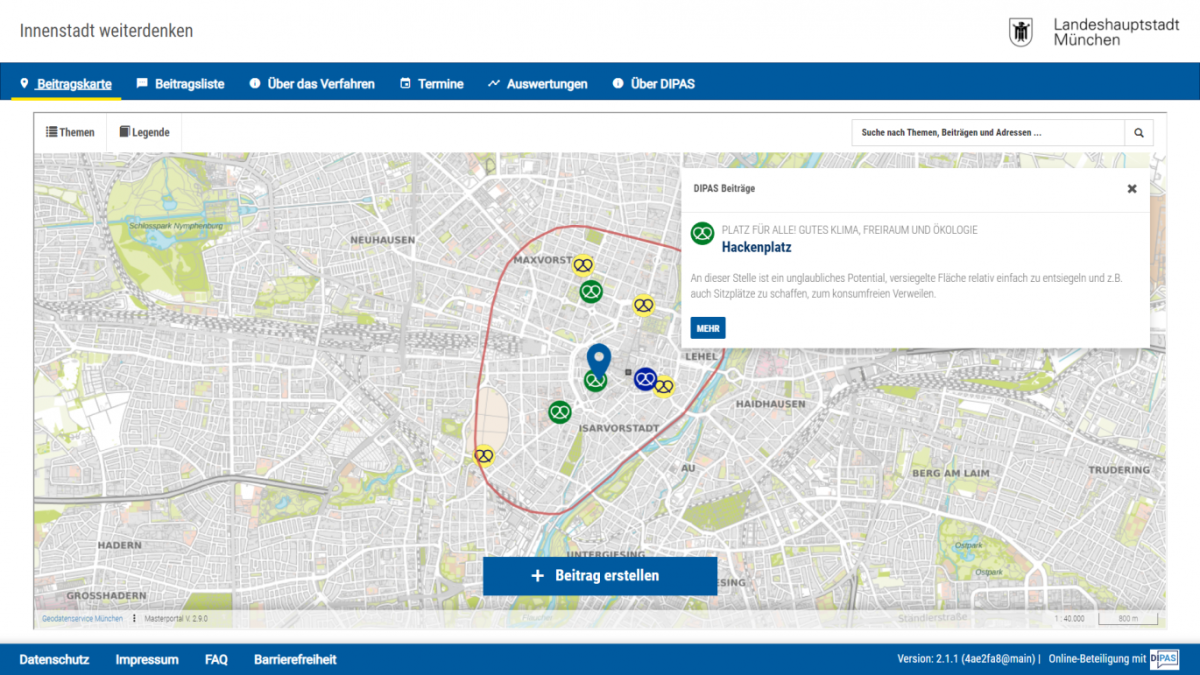 Bildschirmansicht des Online Beteiligungstools in München