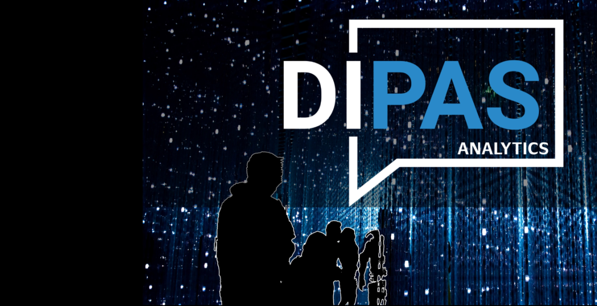 DIPAS analytics Logo mit schwarzem Hintergrund und leuchtenden Menschen