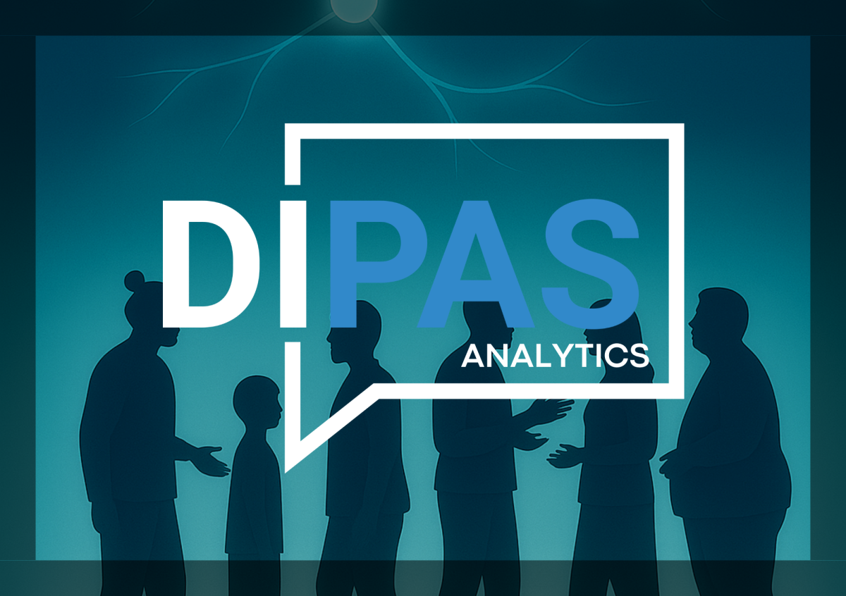 DIPAS_analytics-Logo vor Silhouette von Menschen