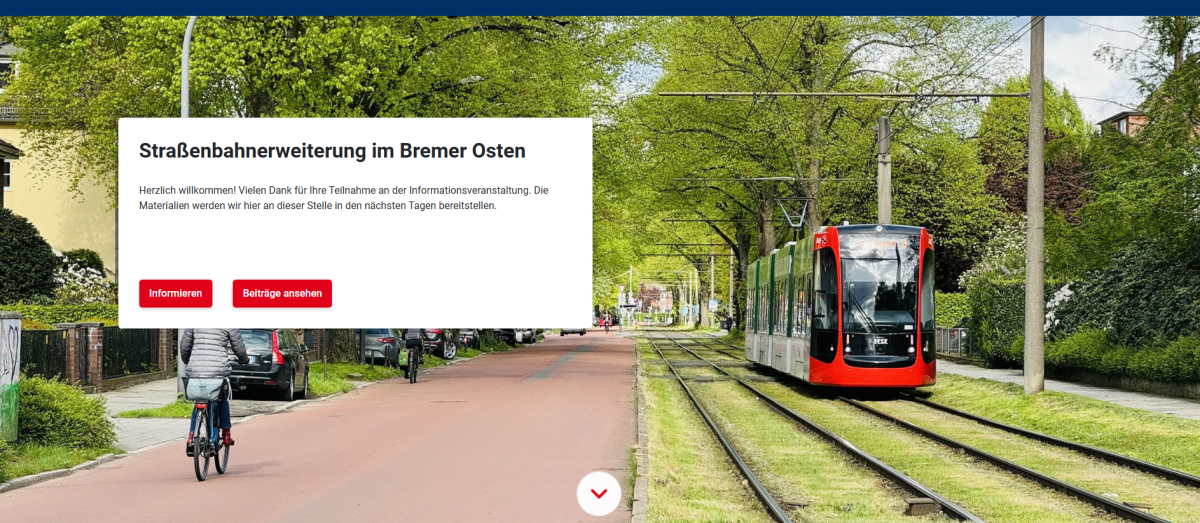 Screenshot DIPAS-Verfahren Straßenbahnerweiterung im Bremer Osten